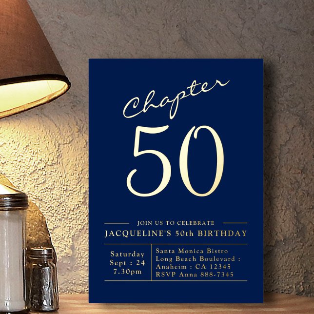 En Aluminium 50e anniversaire Invitation Marine Blue Gold (Créateur téléchargé)