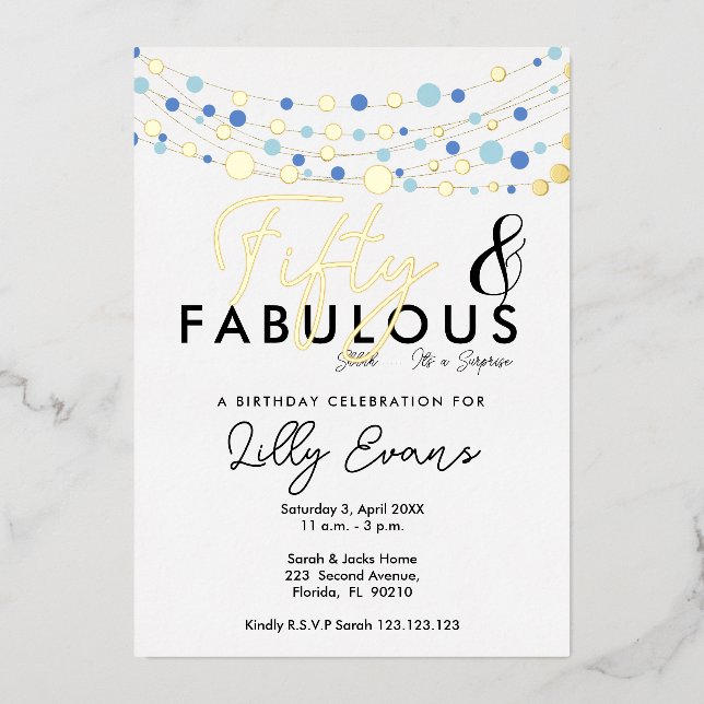 En Aluminium 50e anniversaire surprise invitation élégante (Recto)