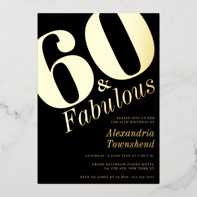 En Aluminium 60 & Fabulous Bold Gold 60th Birthday Invitation (Recto)