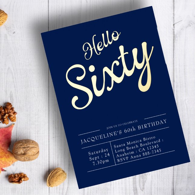 En Aluminium 60e anniversaire Marine Blue Gold Foil Invitation (Créateur téléchargé)