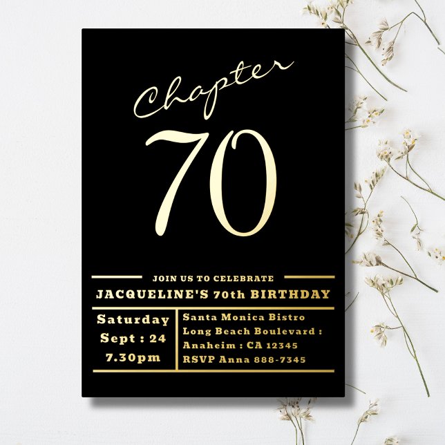 En Aluminium 70 Black 70th Birthday Party Gold Foil Invitation (70th birthday black and gold foil elegant invitations.)