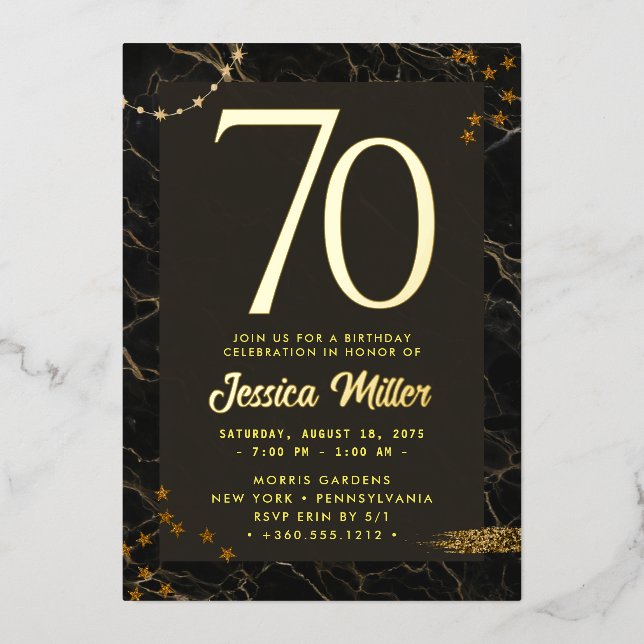 En Aluminium 70e anniversaire Rose de fête Gold Foil Invitation (Recto)