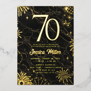En Aluminium 70e anniversaire Rose de fête Gold Foil Invitation