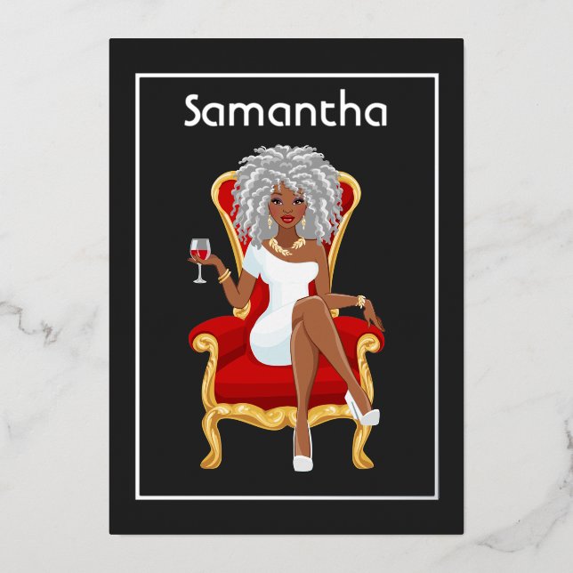 En Aluminium Afro Anniversaire Foil Invitation (Recto)