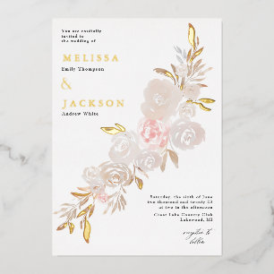 En Aluminium Aquarelle crème rose couronne Foil Invitation
