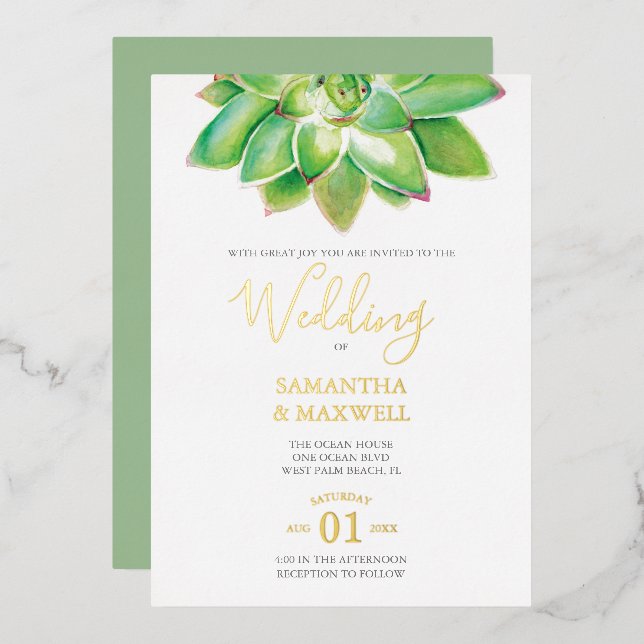 En Aluminium Aquarelle Mariage Gold Foil Invitation (Recto/Verso)