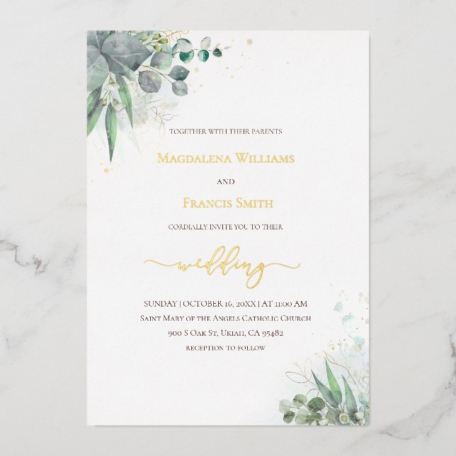 En Aluminium aquarelle verdure mariage Foil Invitation (Recto)