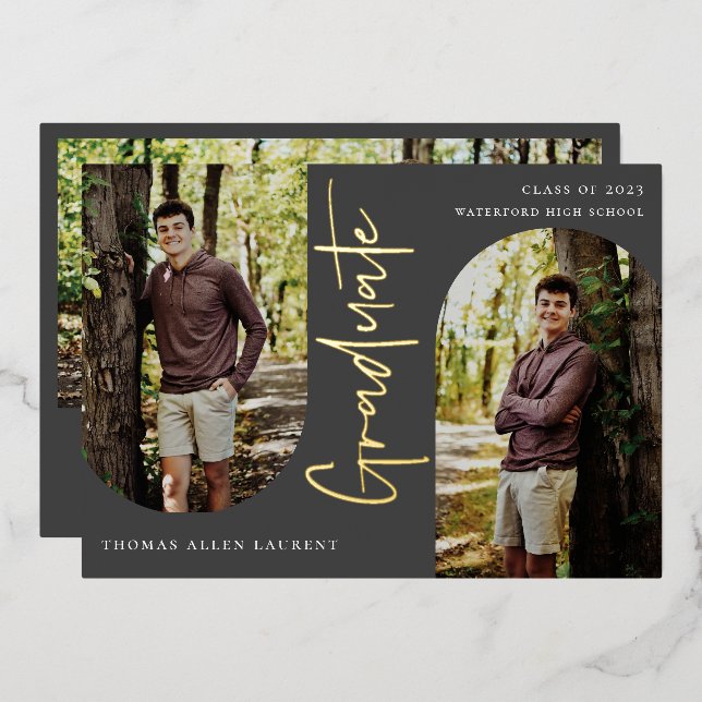 En Aluminium Arche scénarisée Photo Graduation Foil Invitation (Recto/Verso)