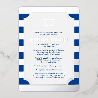 En Aluminium Argent Foil Barre tripée Mitzvah Invitation avec S