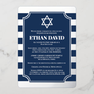 En Aluminium Argent Foil Barre tripée Mitzvah Invitation avec S