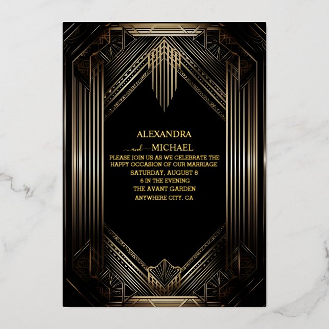 En Aluminium Art Deco Foil Invitation (Recto)