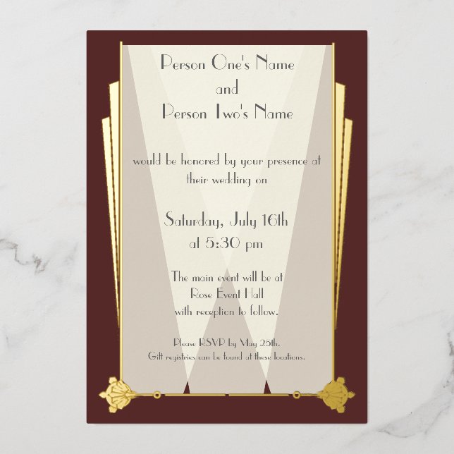 En Aluminium Art Déco Swanky dans Red Foil Invitation (Recto)