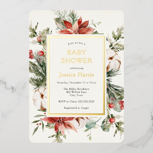 En Aluminium Baby shower de verdure d'hiver Invitation (Recto)