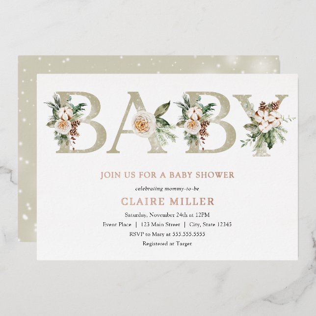 En Aluminium Baby shower d'hiver Véritable Foil Invitation (Recto/Verso)