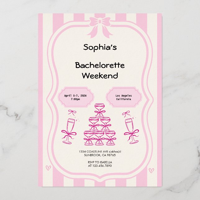 En Aluminium Bachelorette Weekend Party Invitation rose (Recto)