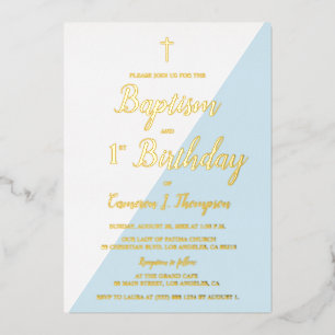 En Aluminium Baptême 1er anniversaire Invitation Croix d'or ble