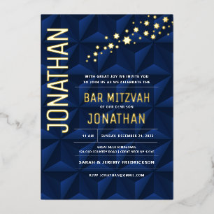 En Aluminium Bar Mitzvah Elegant Navy VRAI OR Foil Invitation