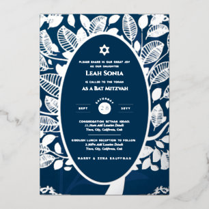 En Aluminium Bar Mitzvah Invitation VÉRITABLE FOIL Arbre de Vie