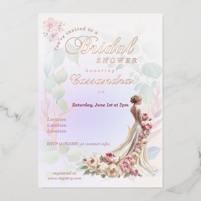 En Aluminium Belle Floral Feminine nuptiale Invitation (Recto)