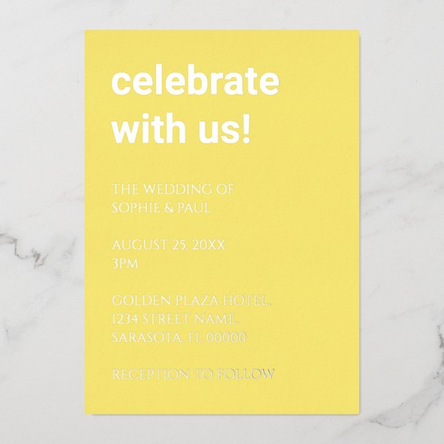 En Aluminium Beurre simple Invitation Mariage jaune (Recto)