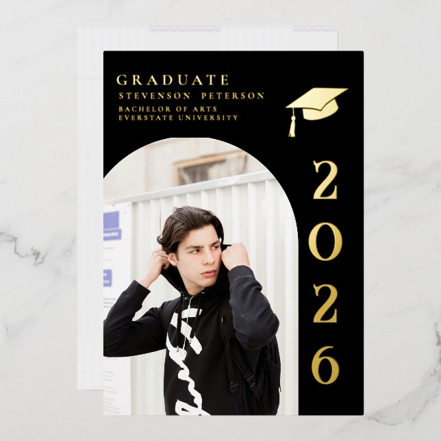 En Aluminium Black and Gold Photo Graduation Invitation (Enveloppe)