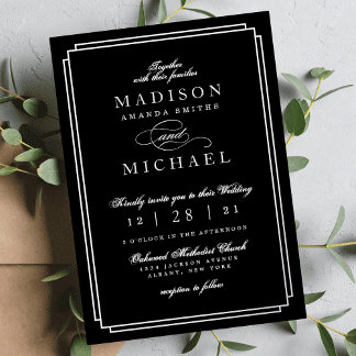 En Aluminium Black and White and Silver Foil Wedding Invitation