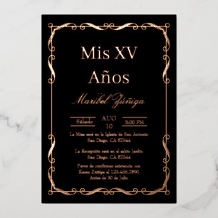 En Aluminium Black Rose Gold frame Quinceanera invitation