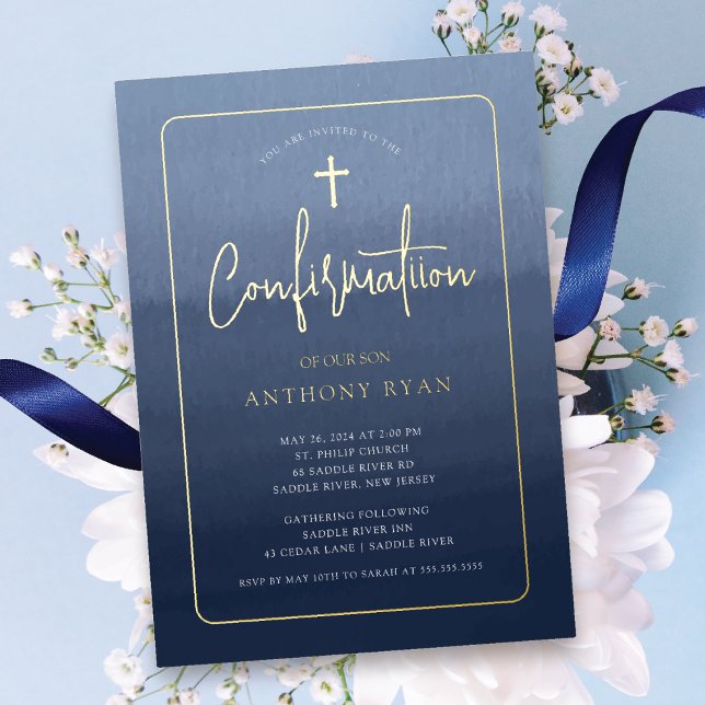 En Aluminium Blessures Bleues Confirmation Invitation (Créateur téléchargé)