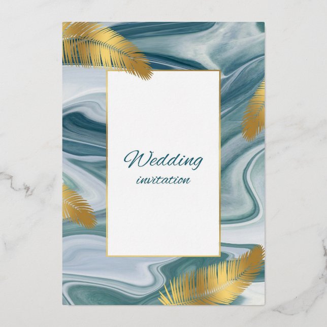 En Aluminium Blue Liquid Marble Wedding Invitation | Premium El (Recto)