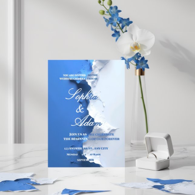 En Aluminium Blue & White Textured Art Wedding Invitation  (Créateur téléchargé)