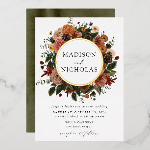En Aluminium Boho Automne Floral Frame Mariage Foil Invitation