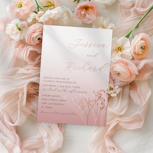En Aluminium Boho Chic Rose Gold Foliag Mariage Foil Invitation (Créateur téléchargé)