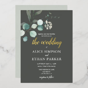 En Aluminium Boho Eucalyptus Feuille Mariage Foil Invitation