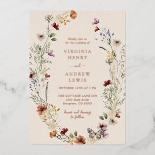 En Aluminium Boho Floral Rose Gold Mariage Foil Invitation