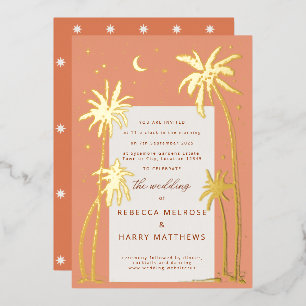 En Aluminium Boho orange Palm Springs mariage Foil Invitation