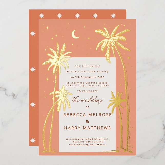 En Aluminium Boho orange Palm Springs mariage Foil Invitation (Recto/Verso)