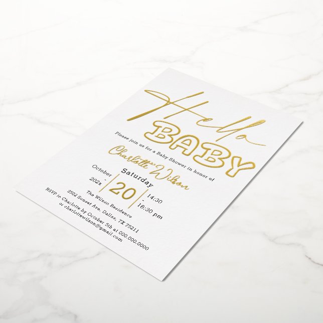 En Aluminium Bonjour Baby Elegant Baby shower Foil Invitation (Rotation)