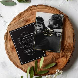 En Aluminium Branches dorées Invitation Photo Mariage Noir Vous