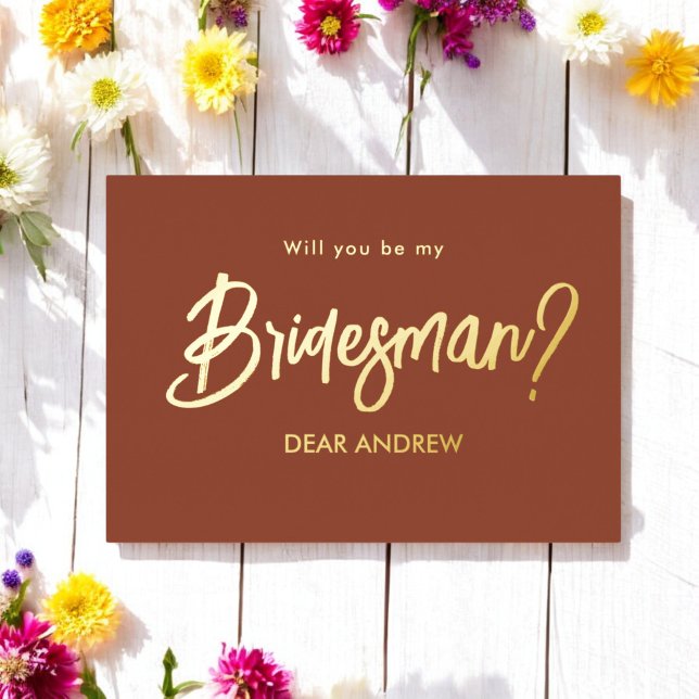 En Aluminium Bridesman Proposition Brown Gold Foil Invitation (Créateur téléchargé)
