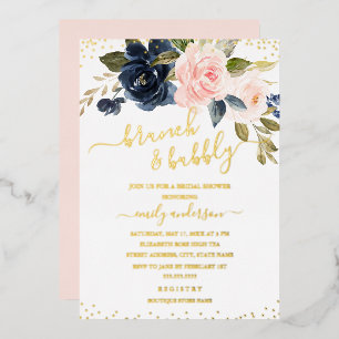 En Aluminium Brunch Et Bubbly FEUILLE D'OR Réelle Invitation po