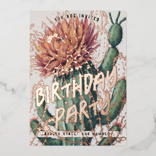 En Aluminium Cactus Editable Anniversaire Foil Invitation