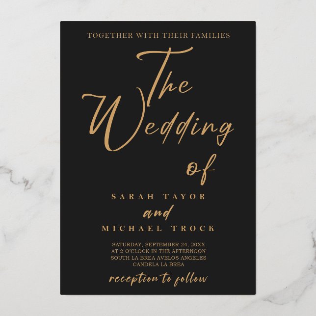En Aluminium Calligraphie Gold Elegant | Invitation Black Matte (Recto)
