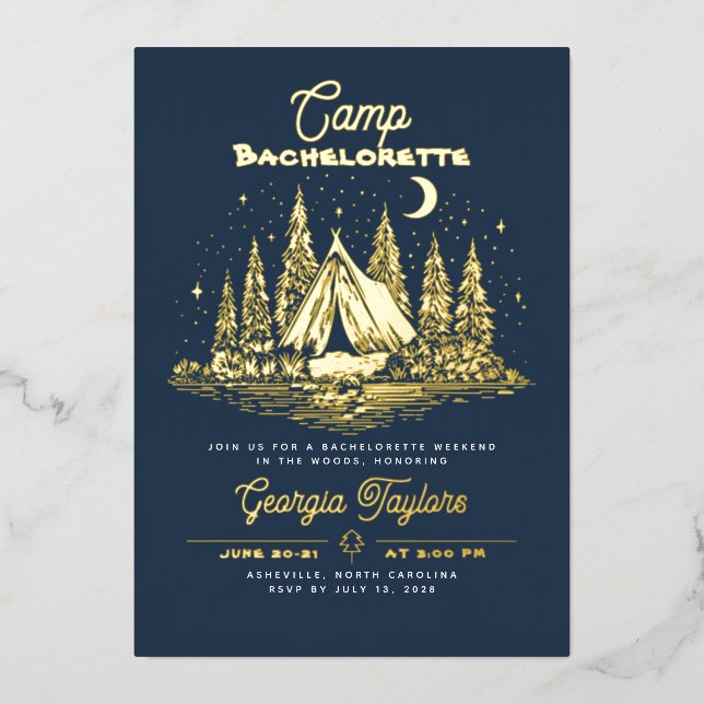 En Aluminium Camp Bachelorette Foil Invitation (Recto)