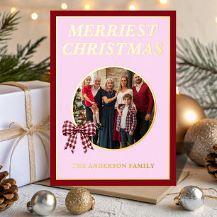 En Aluminium Carte de vœux de Noël Famille Gingham Bourgogne Jo
