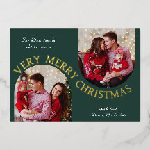 Carte de vœux de Noël verte avec photo et feuille
