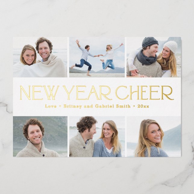 En Aluminium Carte de vœux Joyeux Collage FOIL Bonne Année (Recto)