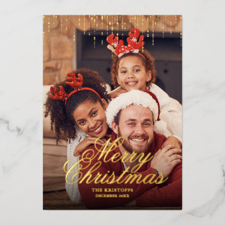 En Aluminium Carte de vœux photo de Noël joyeux ruban scintilla