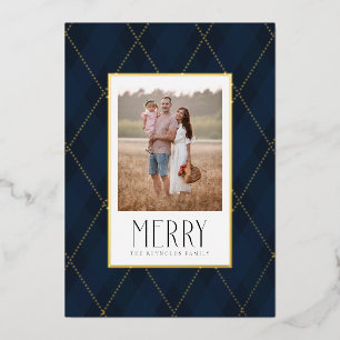 En Aluminium Carte de vœux photo festive à motif Argyle bleu
