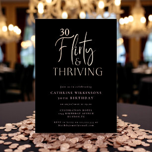 En Aluminium Chic Black & Rose Gold 30th Birthday Invitation