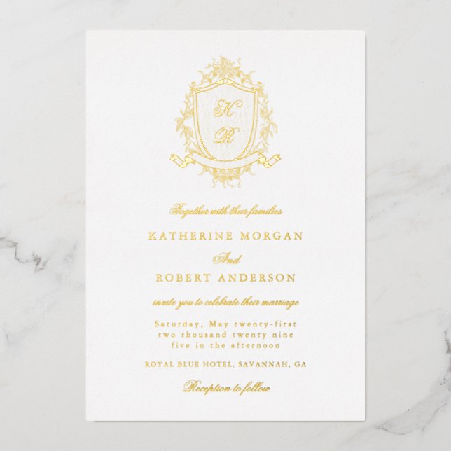 En Aluminium Cimier Floral Classique Élégant Mariage Invitation (Recto)